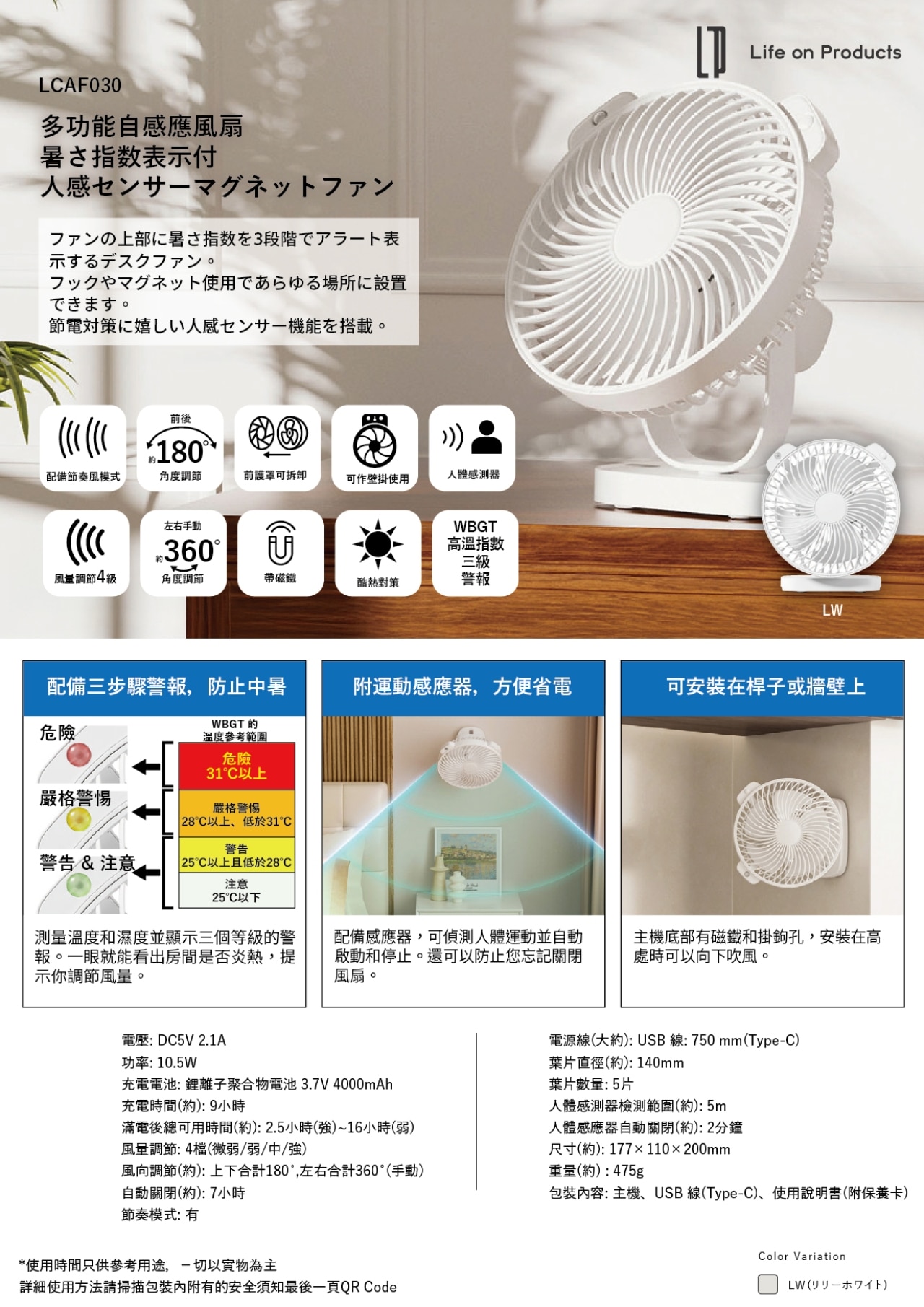 Life on Product LCAF030 Motion Sensor Magnet Fan